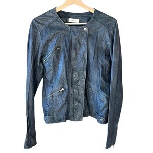 Jakett XS Charcoal Gray 100% Vintage Leather Moto Jacket